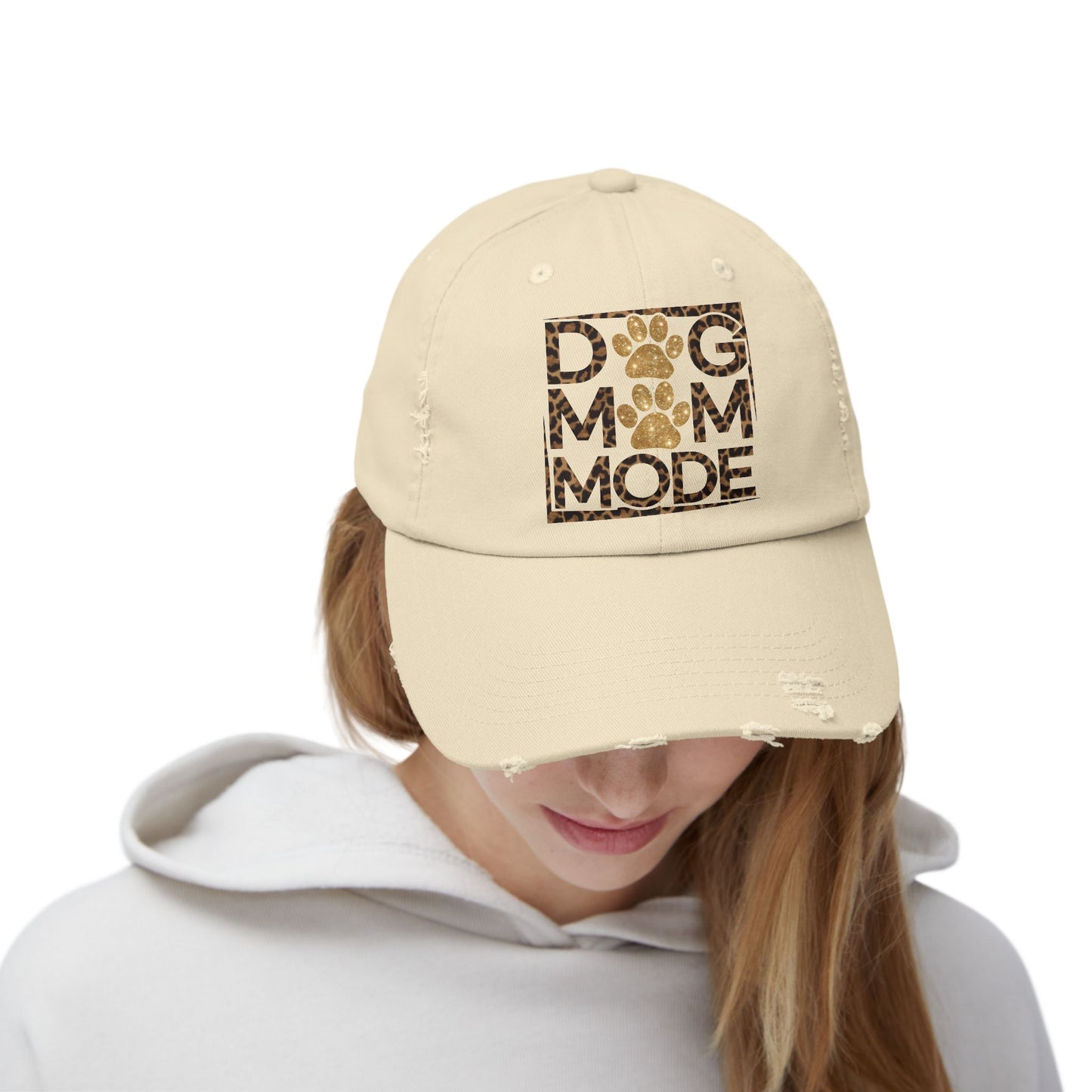 Dog Mom Mode Distressed Hat – Adjustable Cotton Twill Cap