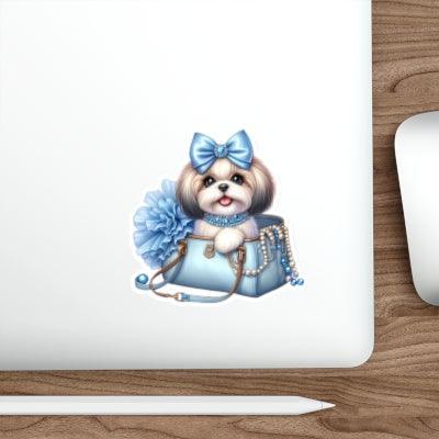 Blue Bow Shih Tzu Die-Cut Stickers - Shih Tzu Gifts