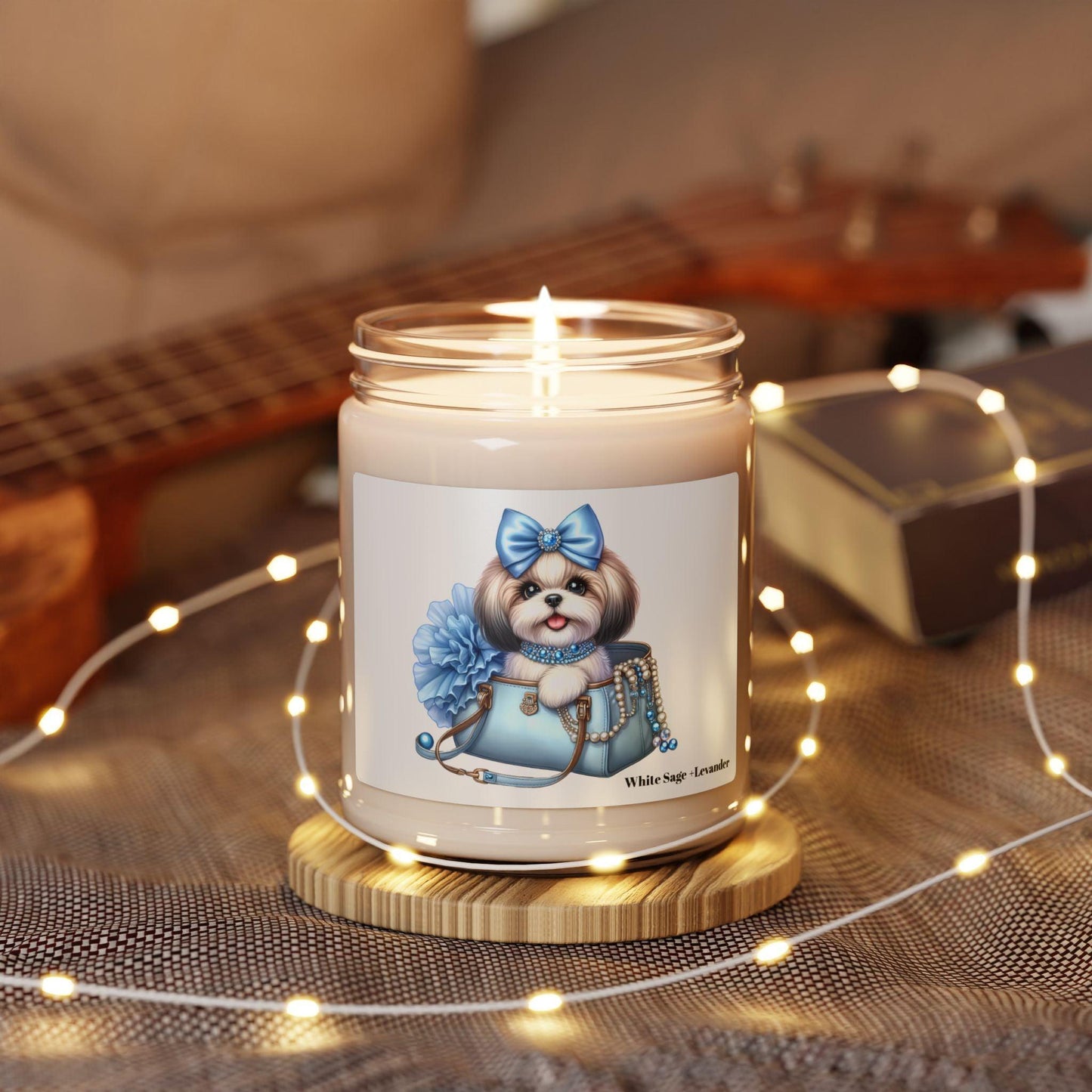 Blue Bow Shih Tzu Scented Soy Candle, 9oz - Shih Tzu Gifts