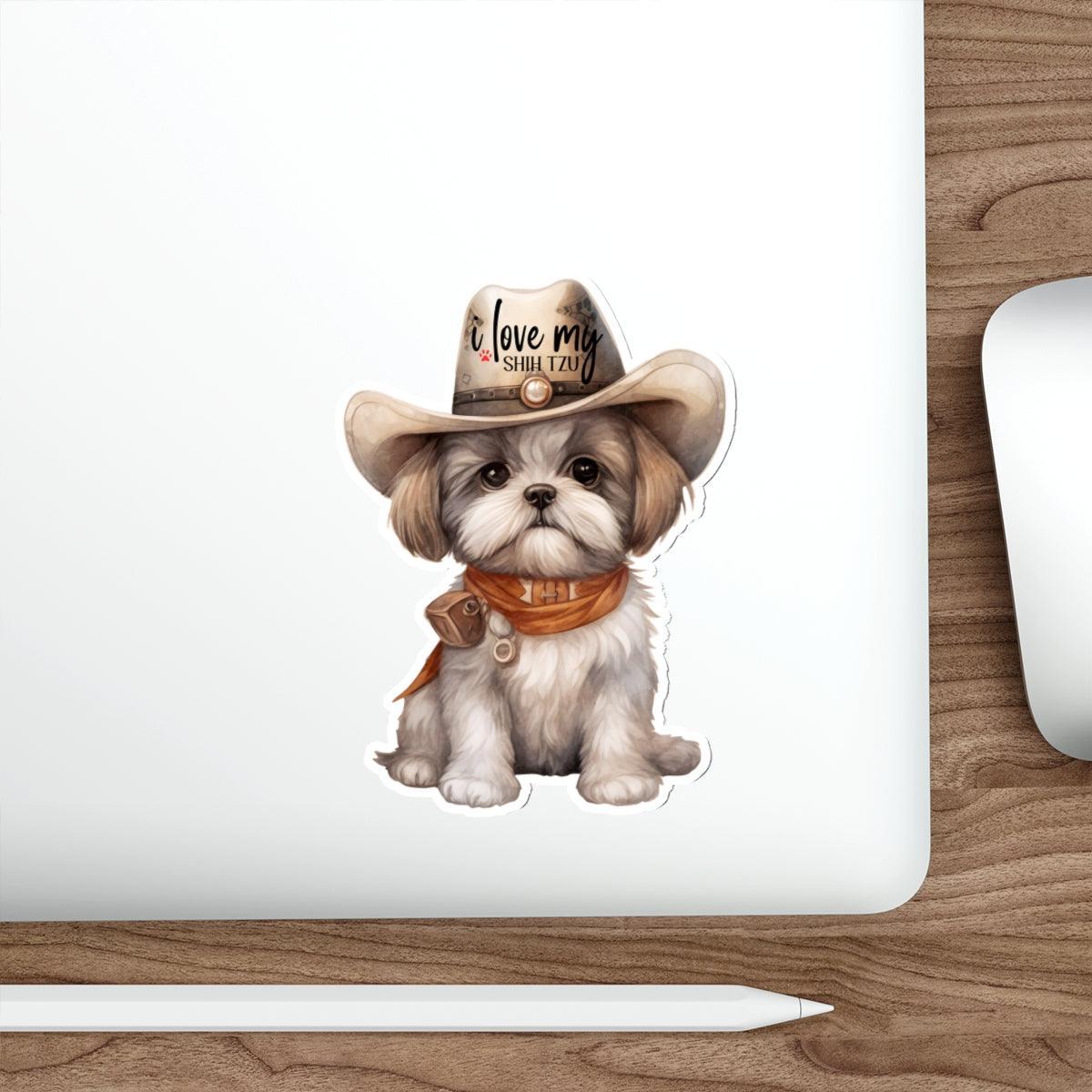 Cowboy Shih Tzu Die-Cut Stickers - Shih Tzu Gifts