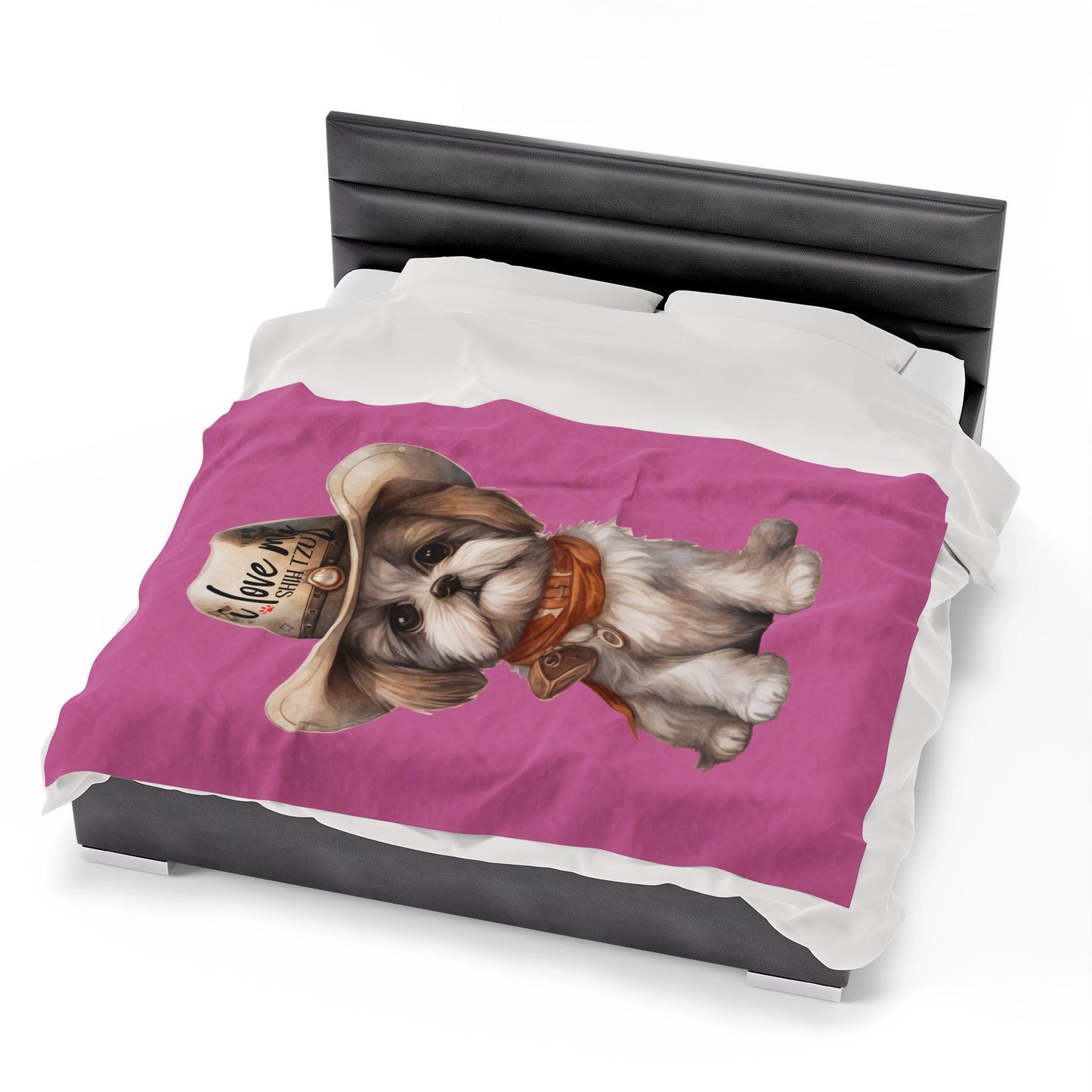Cowboy Shih Tzu Velveteen Plush Blanket - Shih Tzu Gifts