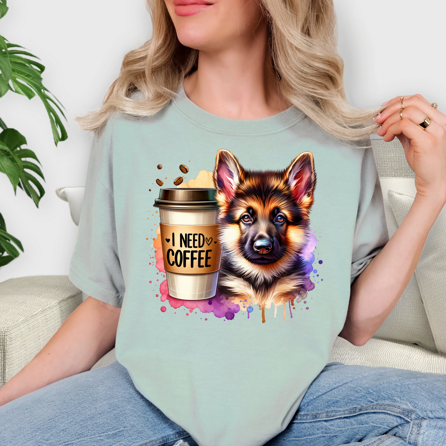German Shepherd with Coffee Comfort Colors T-Shirt for Dog Lovers