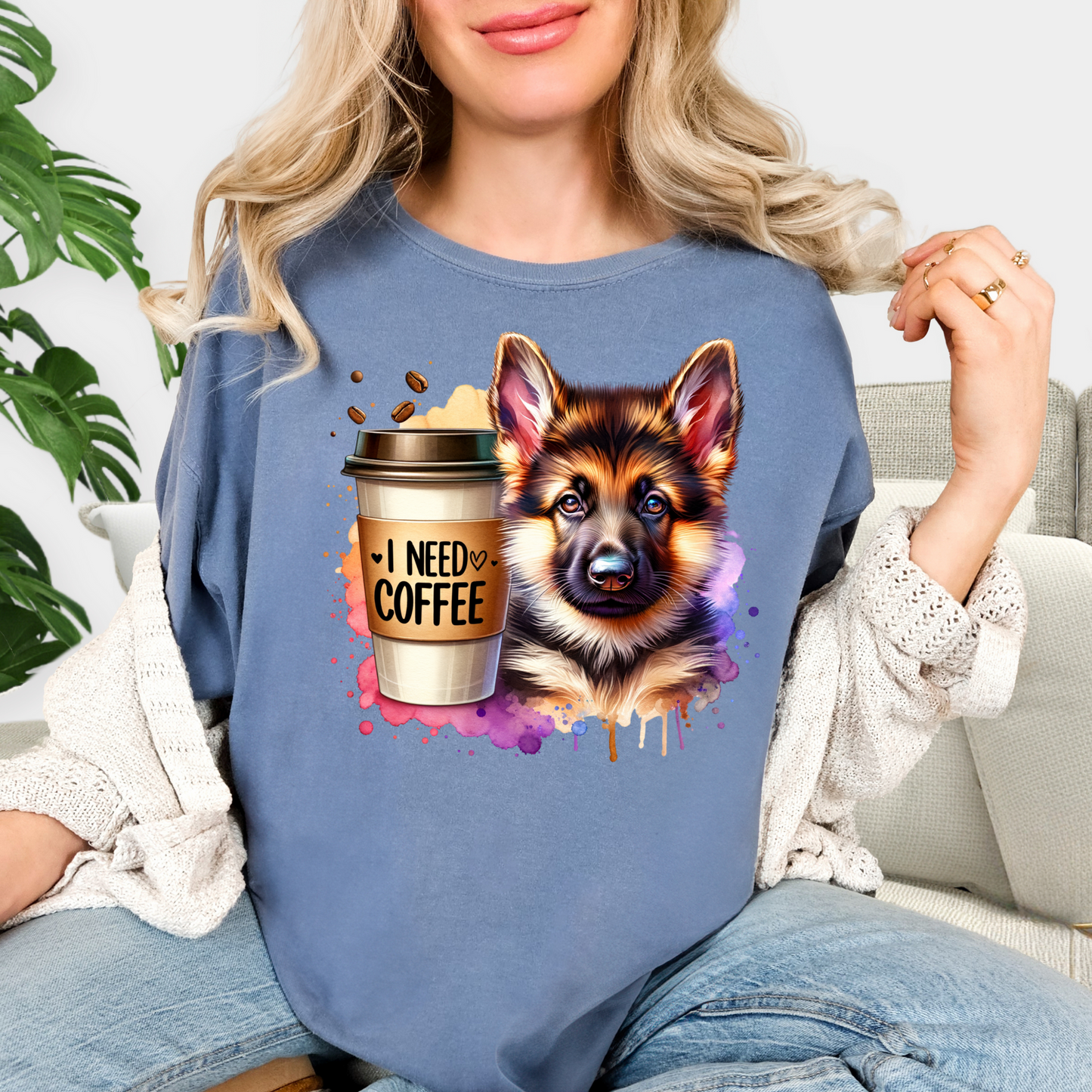 German Shepherd with Coffee Comfort Colors T-Shirt for Dog Lovers