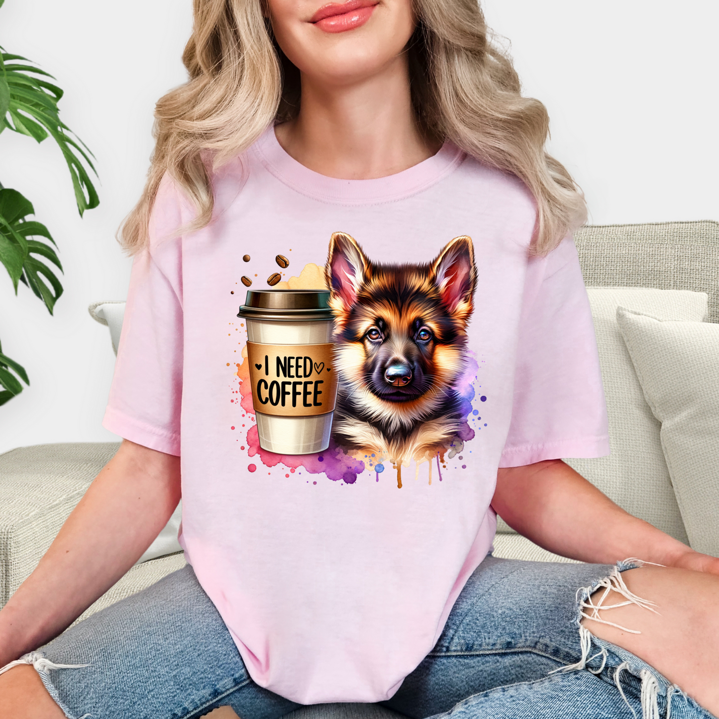 German Shepherd with Coffee Comfort Colors T-Shirt for Dog Lovers