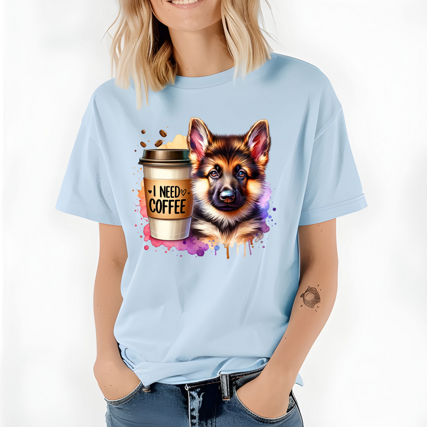 German Shepherd with Coffee Comfort Colors T-Shirt for Dog Lovers
