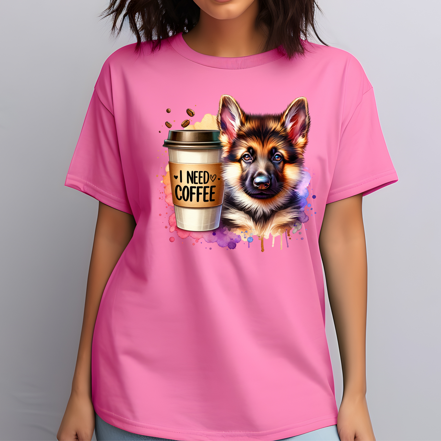 German Shepherd with Coffee Comfort Colors T-Shirt for Dog Lovers