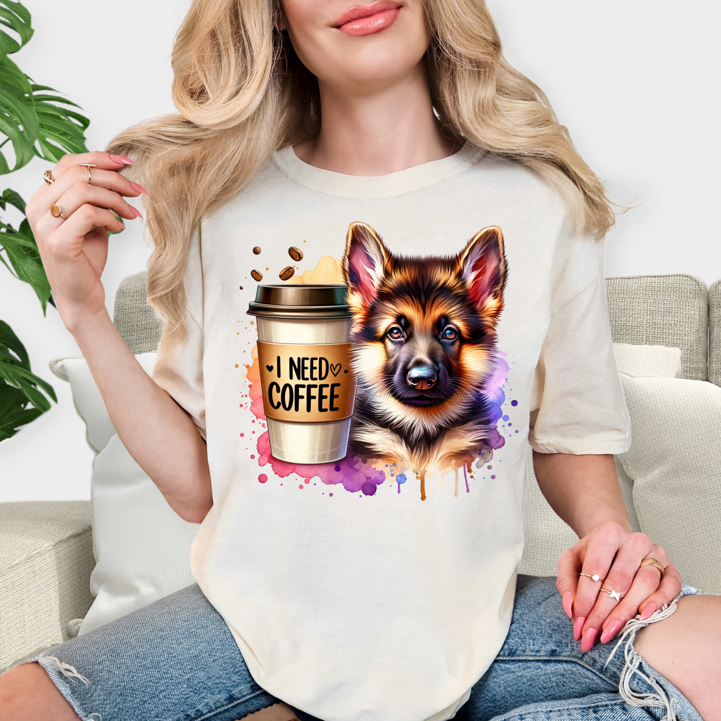 German Shepherd with Coffee Comfort Colors T-Shirt for Dog Lovers