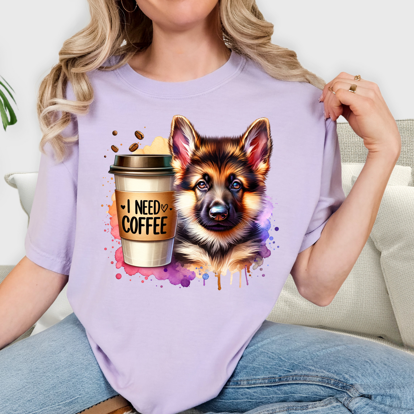 German Shepherd with Coffee Comfort Colors T-Shirt for Dog Lovers