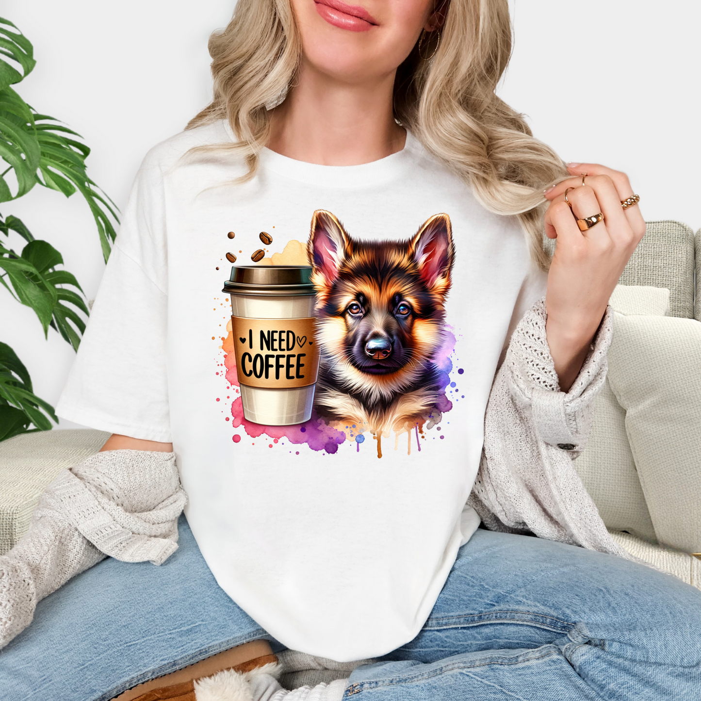 German Shepherd with Coffee Comfort Colors T-Shirt for Dog Lovers