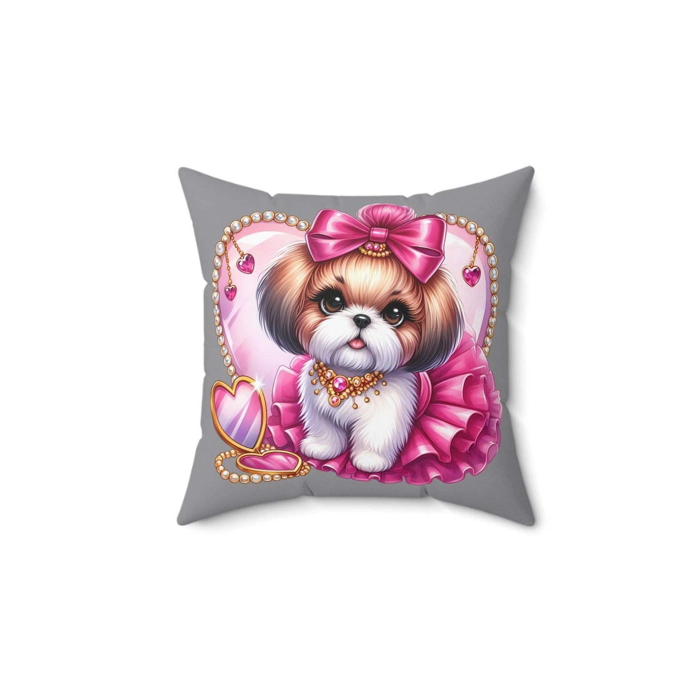 Pink Bow Shih Tzu Square Pillow - Shih Tzu Gifts