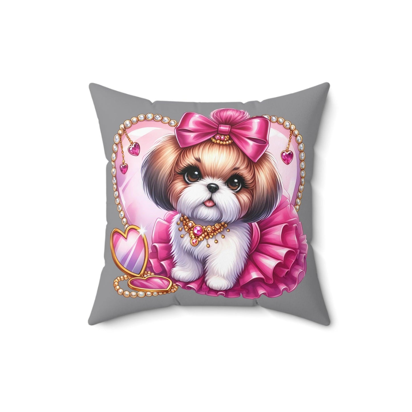 Pink Bow Shih Tzu Square Pillow - Shih Tzu Gifts