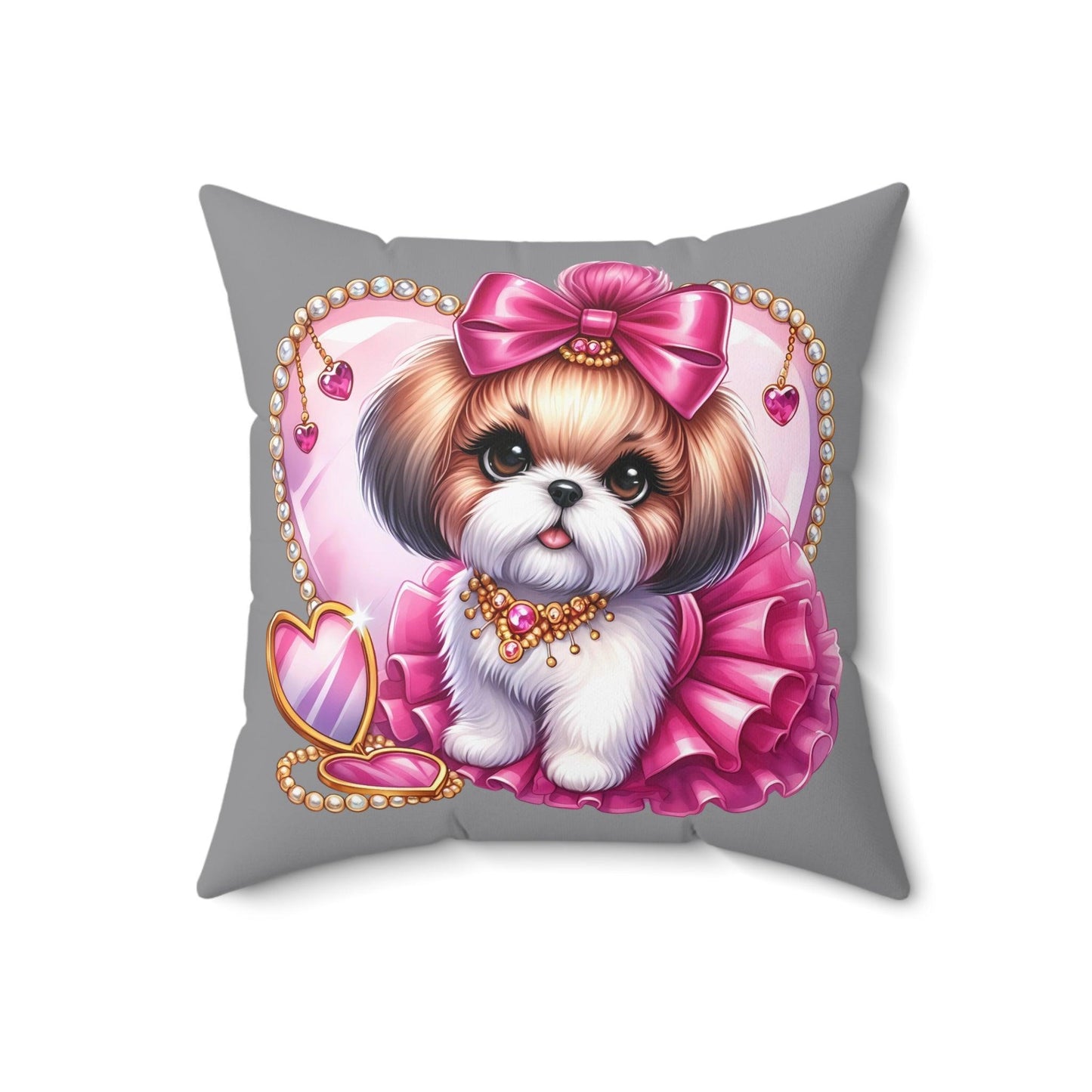 Pink Bow Shih Tzu Square Pillow - Shih Tzu Gifts