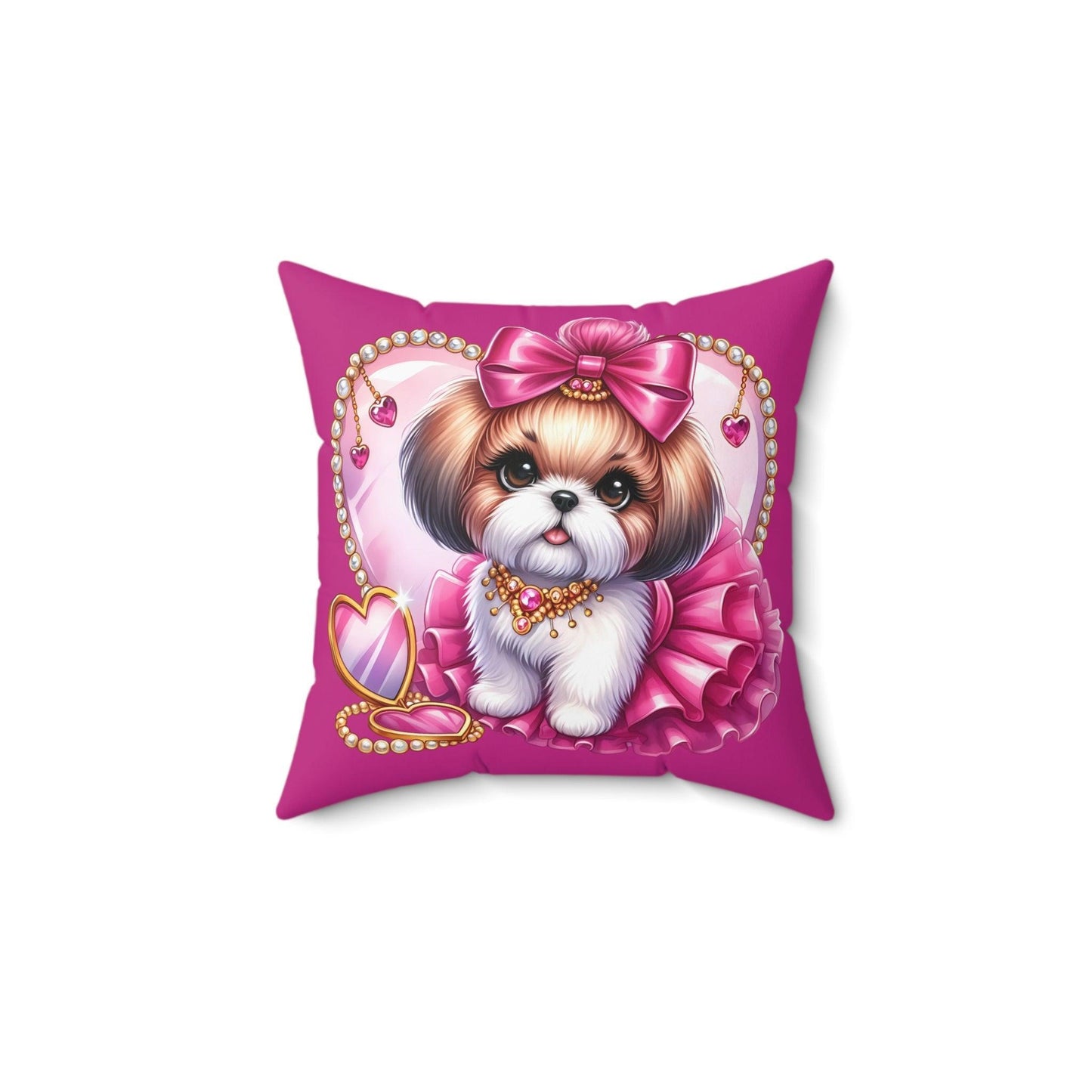 Pink Bow Shih Tzu Square Pillow - Shih Tzu Gifts