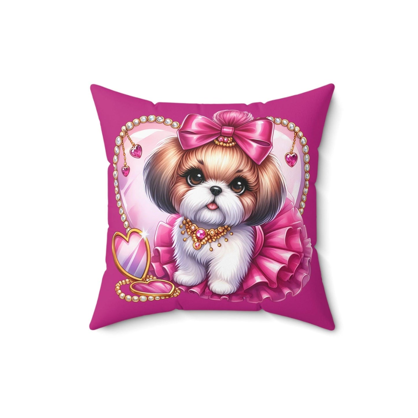 Pink Bow Shih Tzu Square Pillow - Shih Tzu Gifts