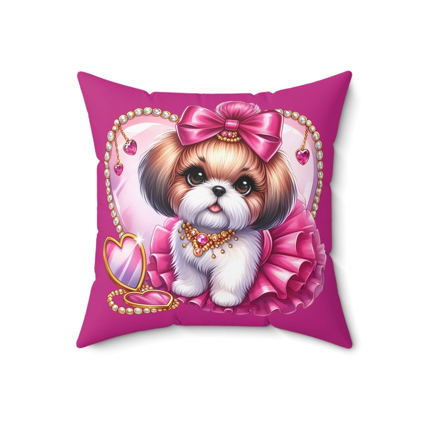 Pink Bow Shih Tzu Square Pillow - Shih Tzu Gifts
