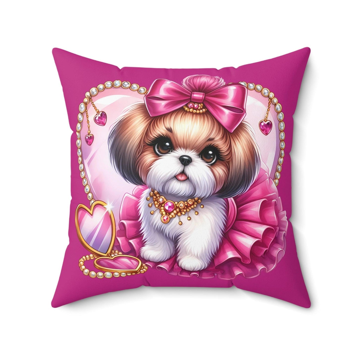 Pink Bow Shih Tzu Square Pillow - Shih Tzu Gifts