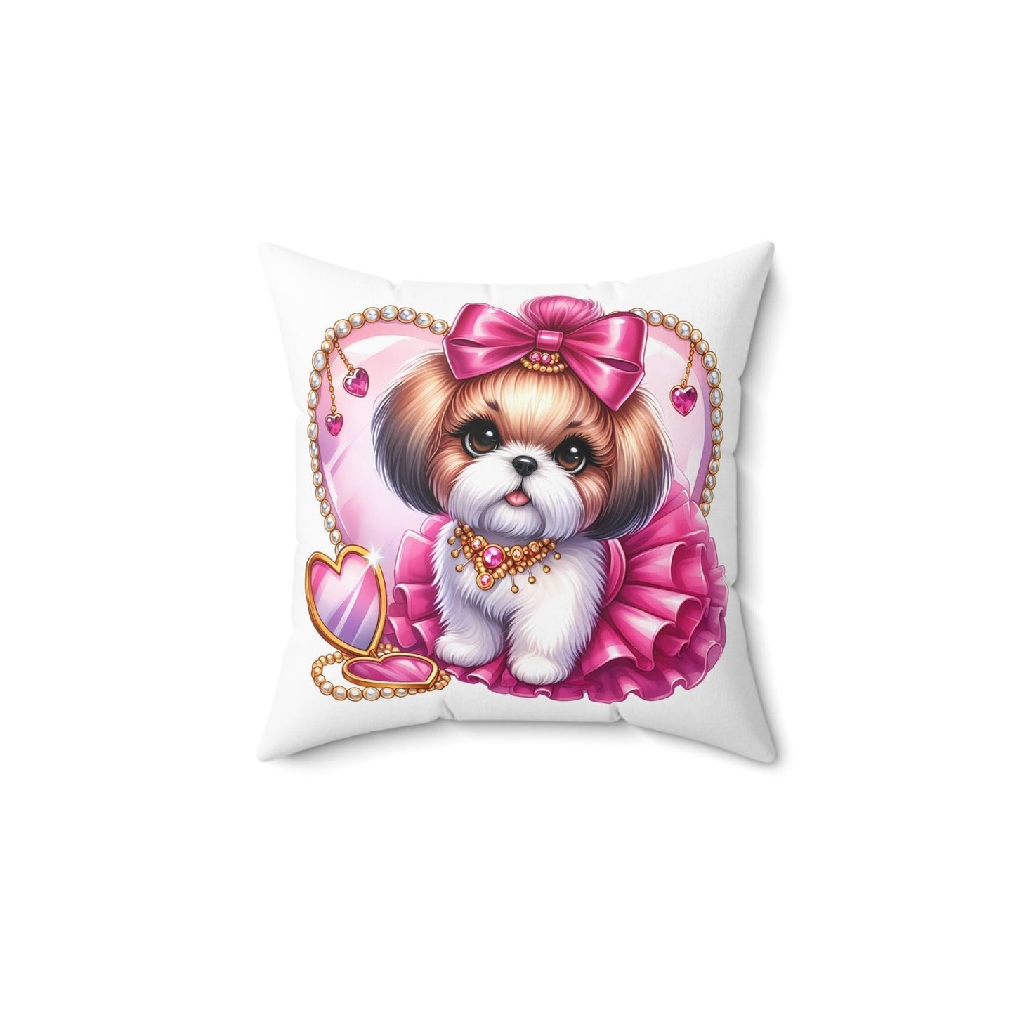 Pink Bow Shih Tzu Square Pillow - Shih Tzu Gifts