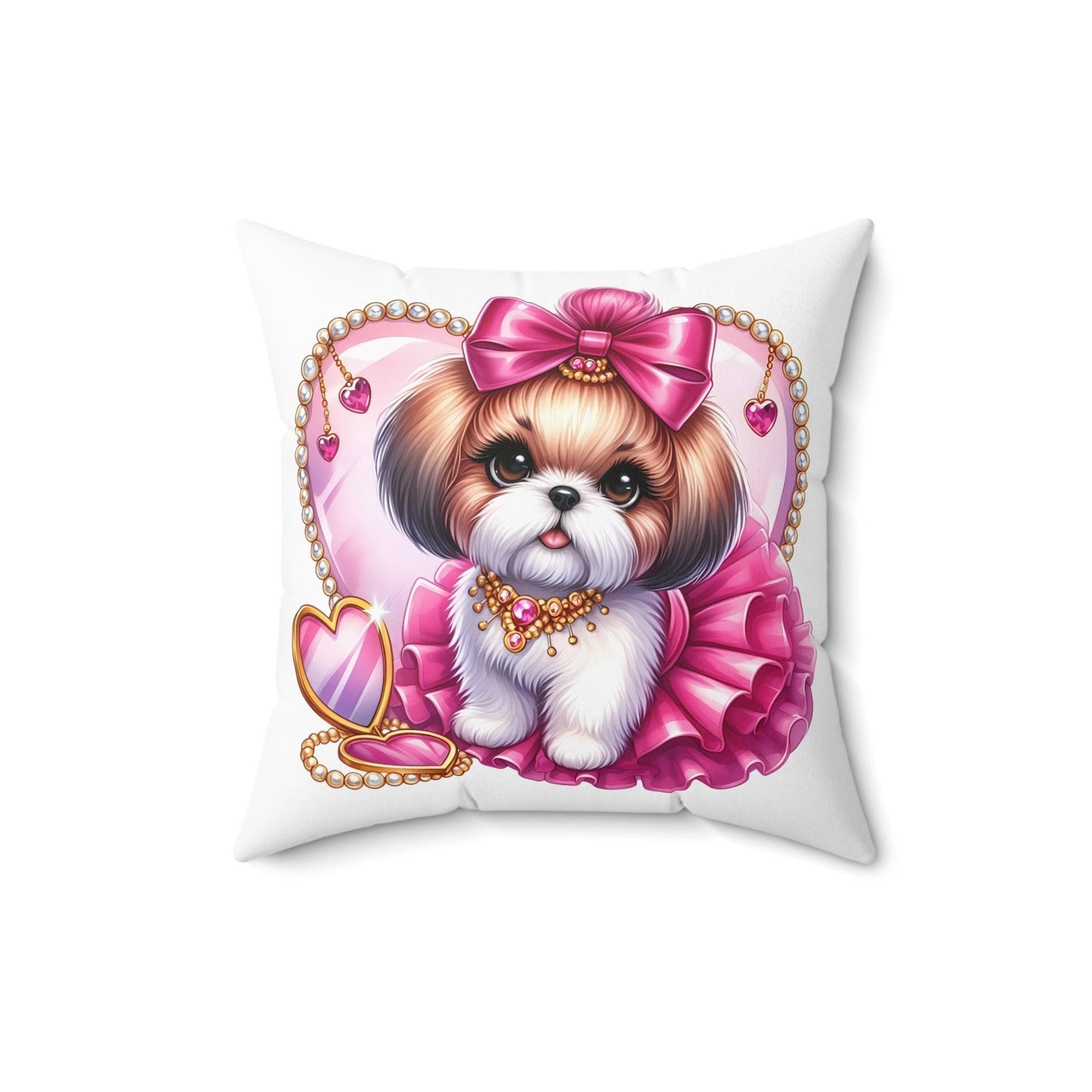 Pink Bow Shih Tzu Square Pillow - Shih Tzu Gifts