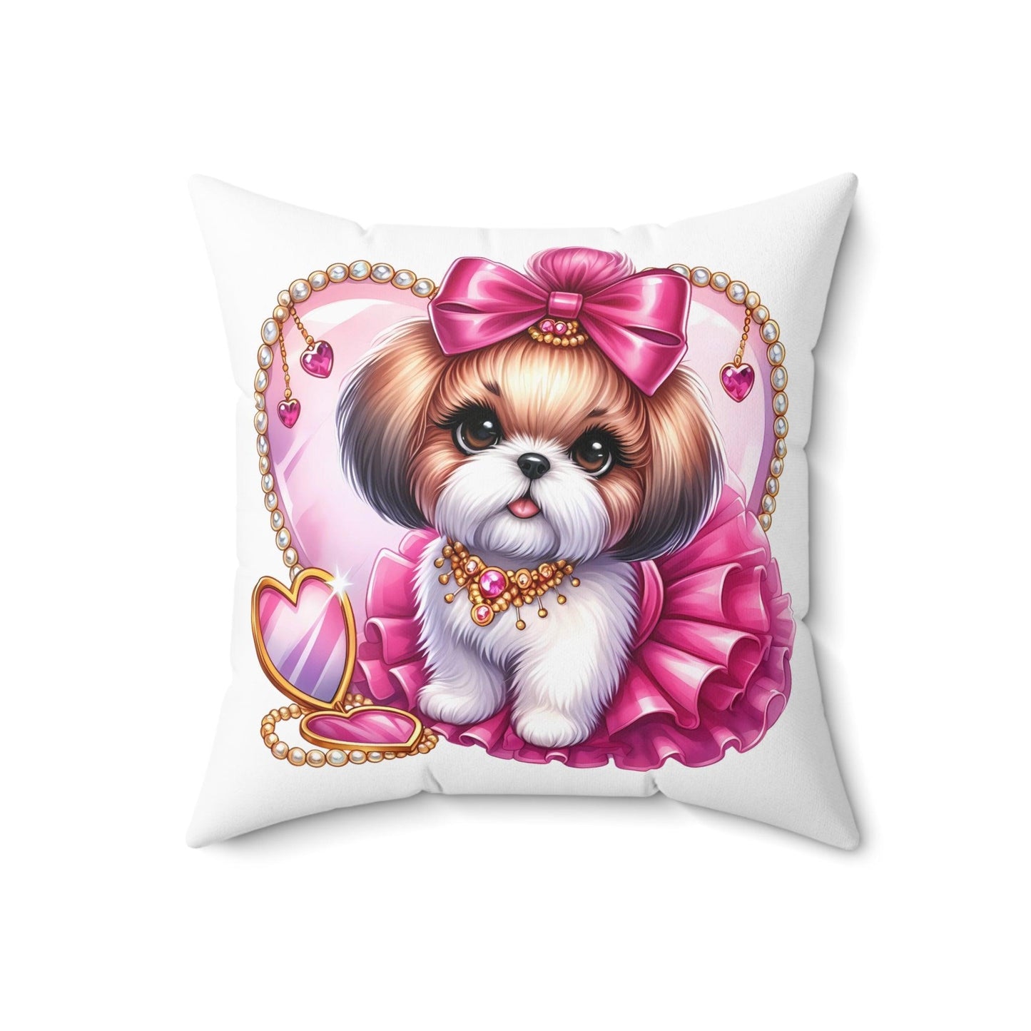 Pink Bow Shih Tzu Square Pillow - Shih Tzu Gifts