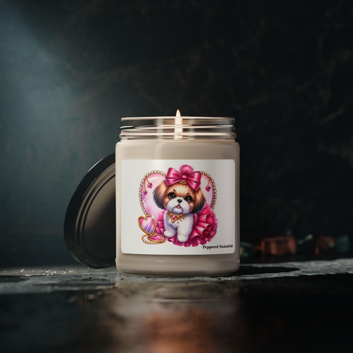 Pink Bow Shih Tzu Scented Soy Candle, 9oz - Shih Tzu Gifts