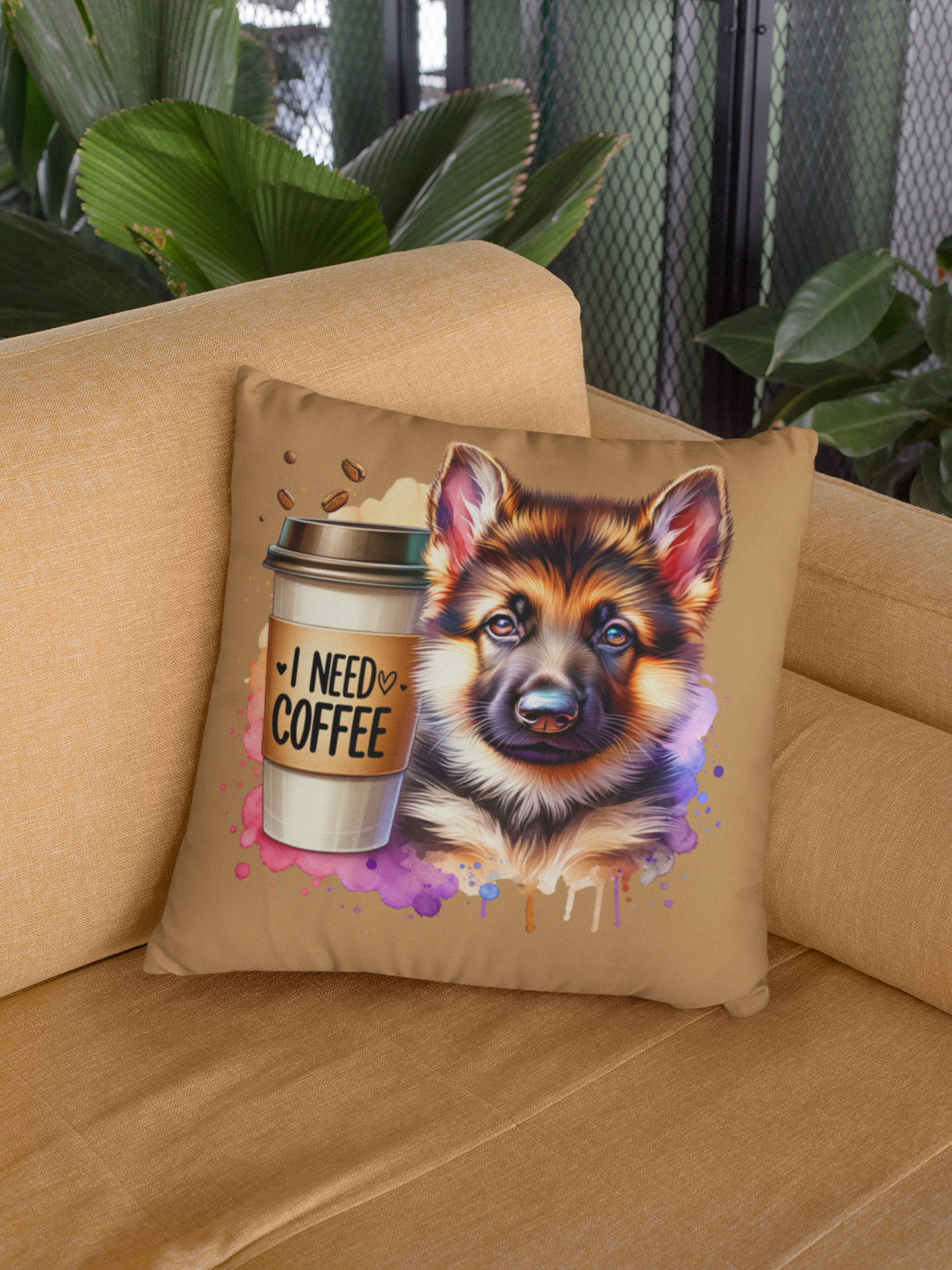 German Shepherd Coffee Pillow – Gift for Dog Moms & Coffee Lovers