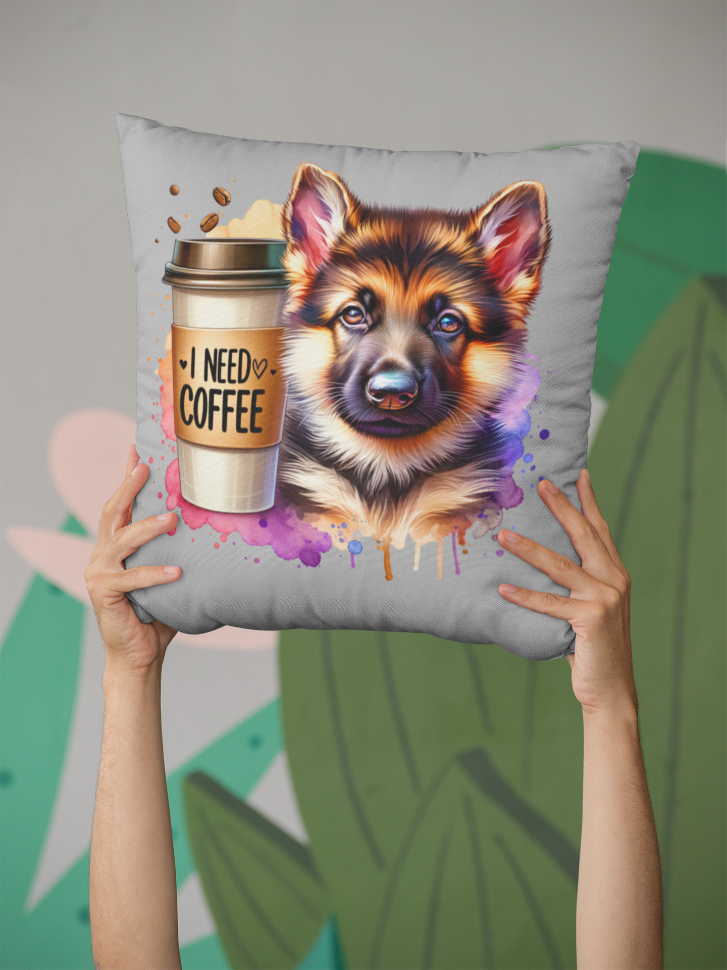 German Shepherd Coffee Pillow – Gift for Dog Moms & Coffee Lovers