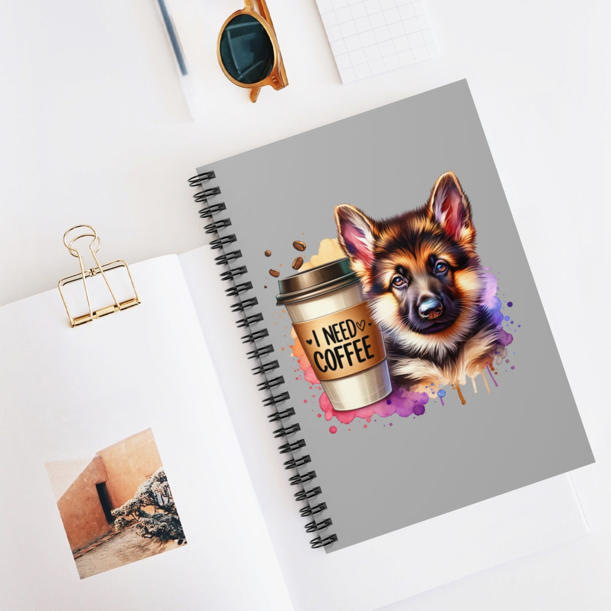 German Shepherd with Coffee Notebook – Gift for Dog and Coffee Lovers