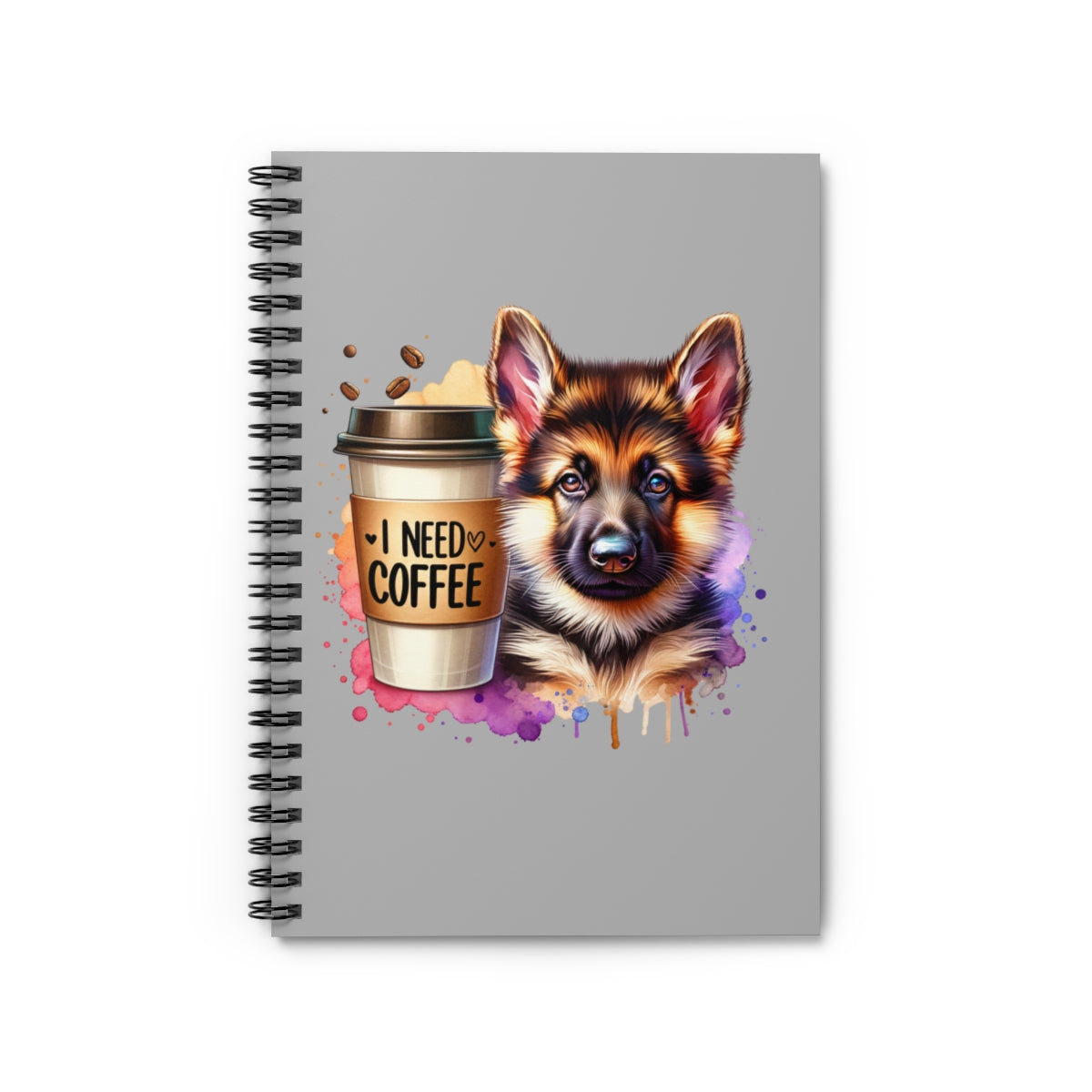 German Shepherd with Coffee Notebook – Gift for Dog and Coffee Lovers