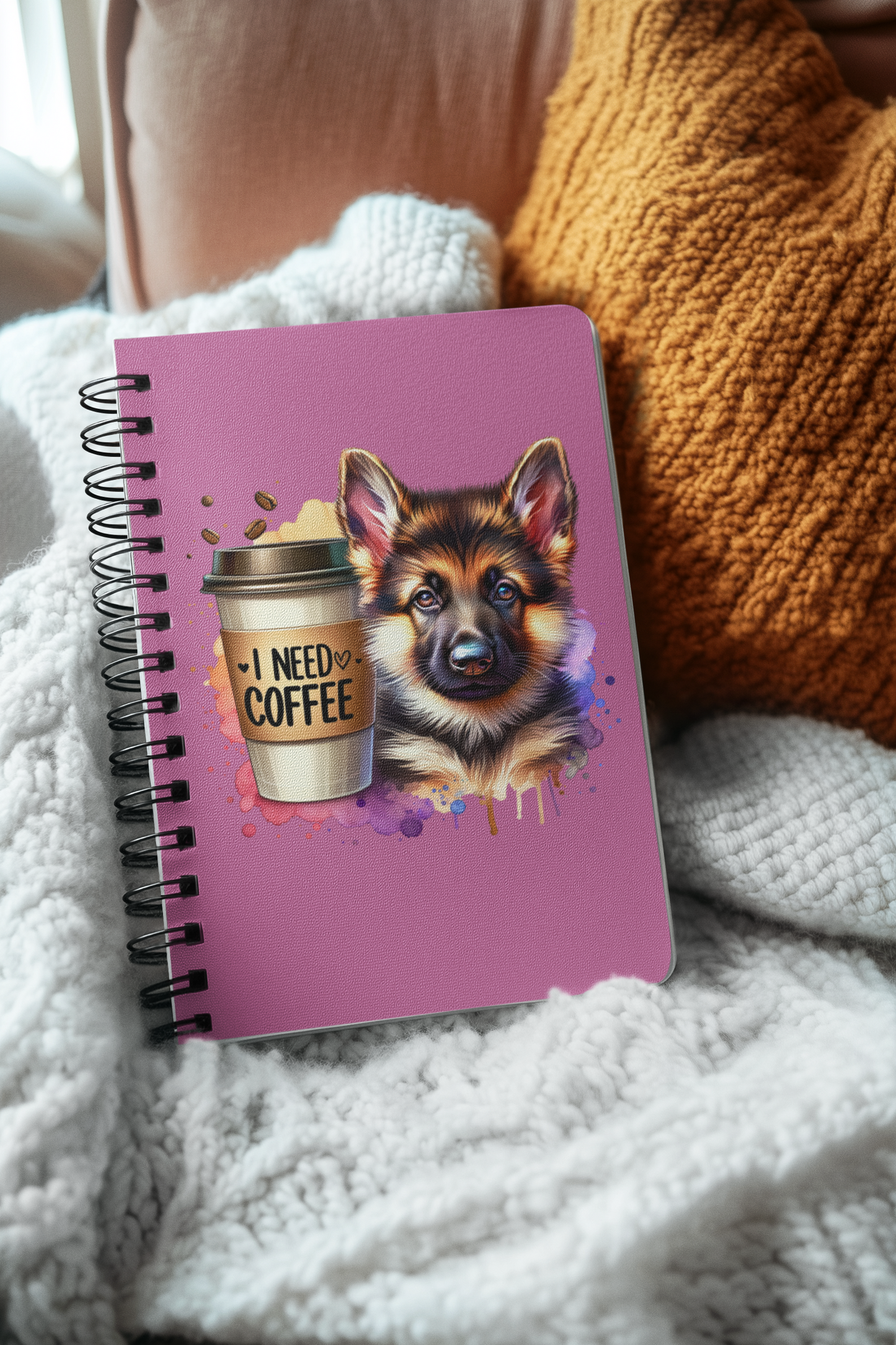 German Shepherd with Coffee Notebook – Gift for Dog and Coffee Lovers