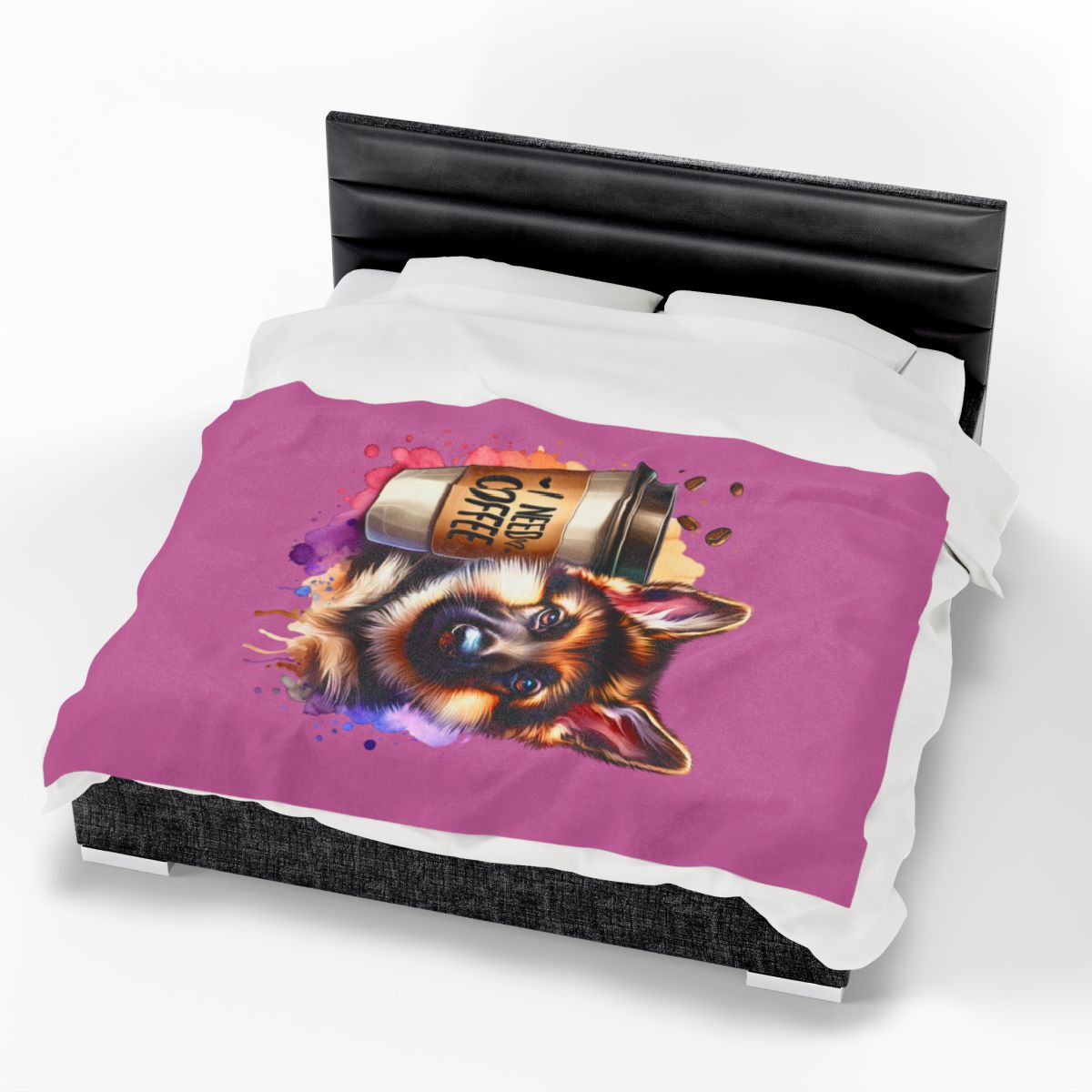 German Shepherd With Coffee Blanket – Cozy Gift for Dog Lovers