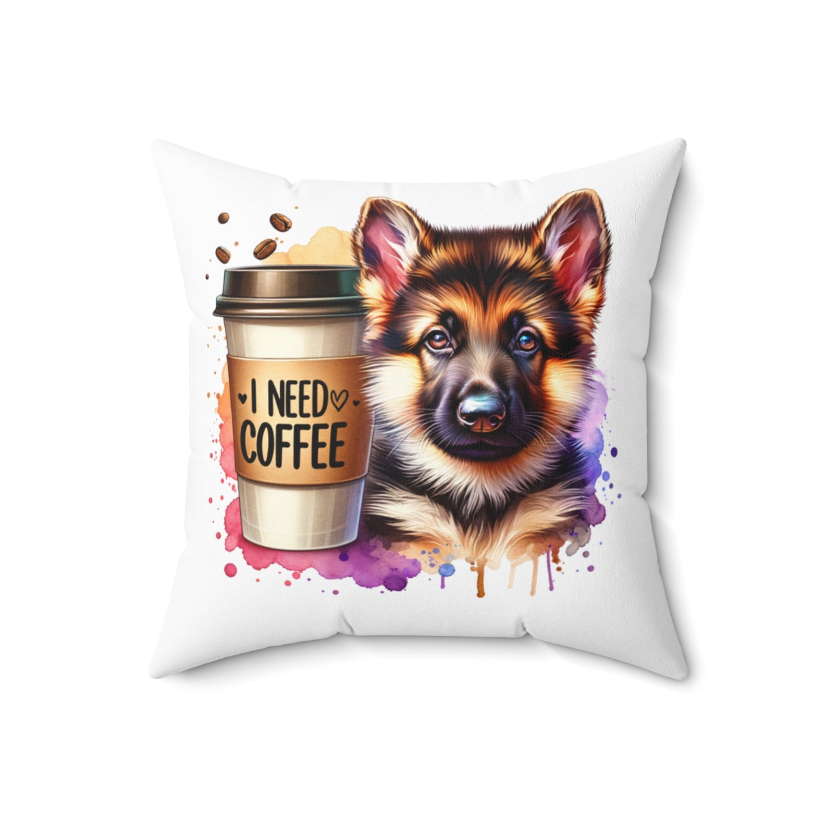 German Shepherd Coffee Pillow – Gift for Dog Moms & Coffee Lovers