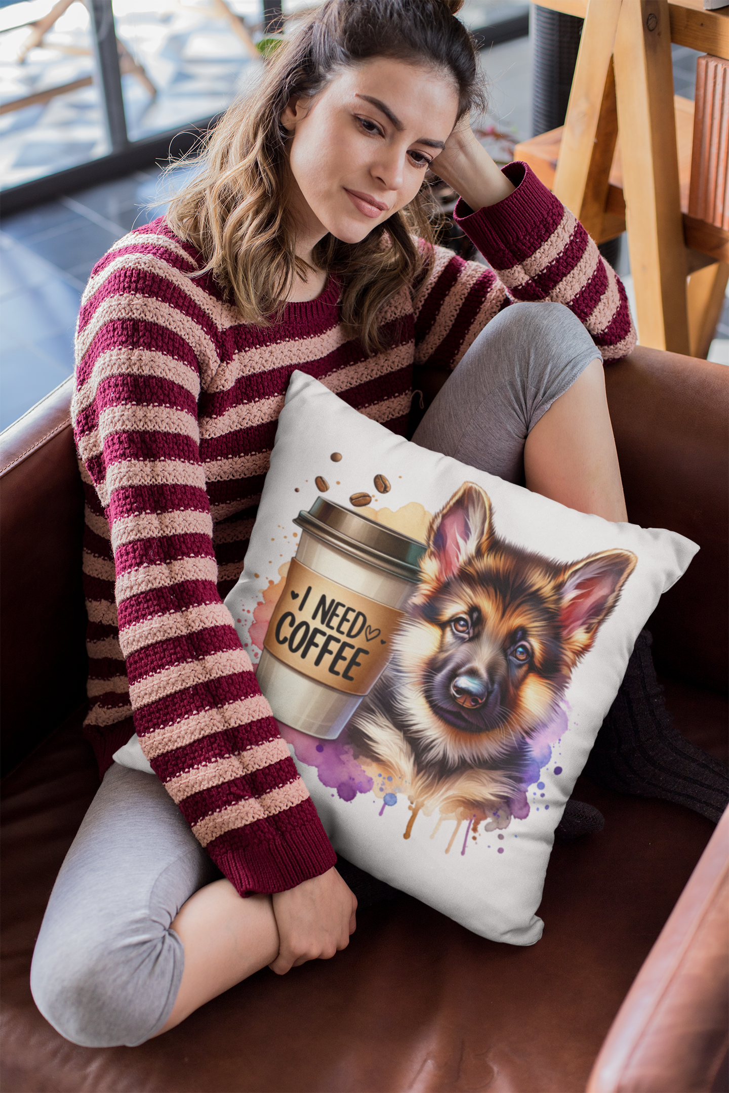 German Shepherd Coffee Pillow – Gift for Dog Moms & Coffee Lovers