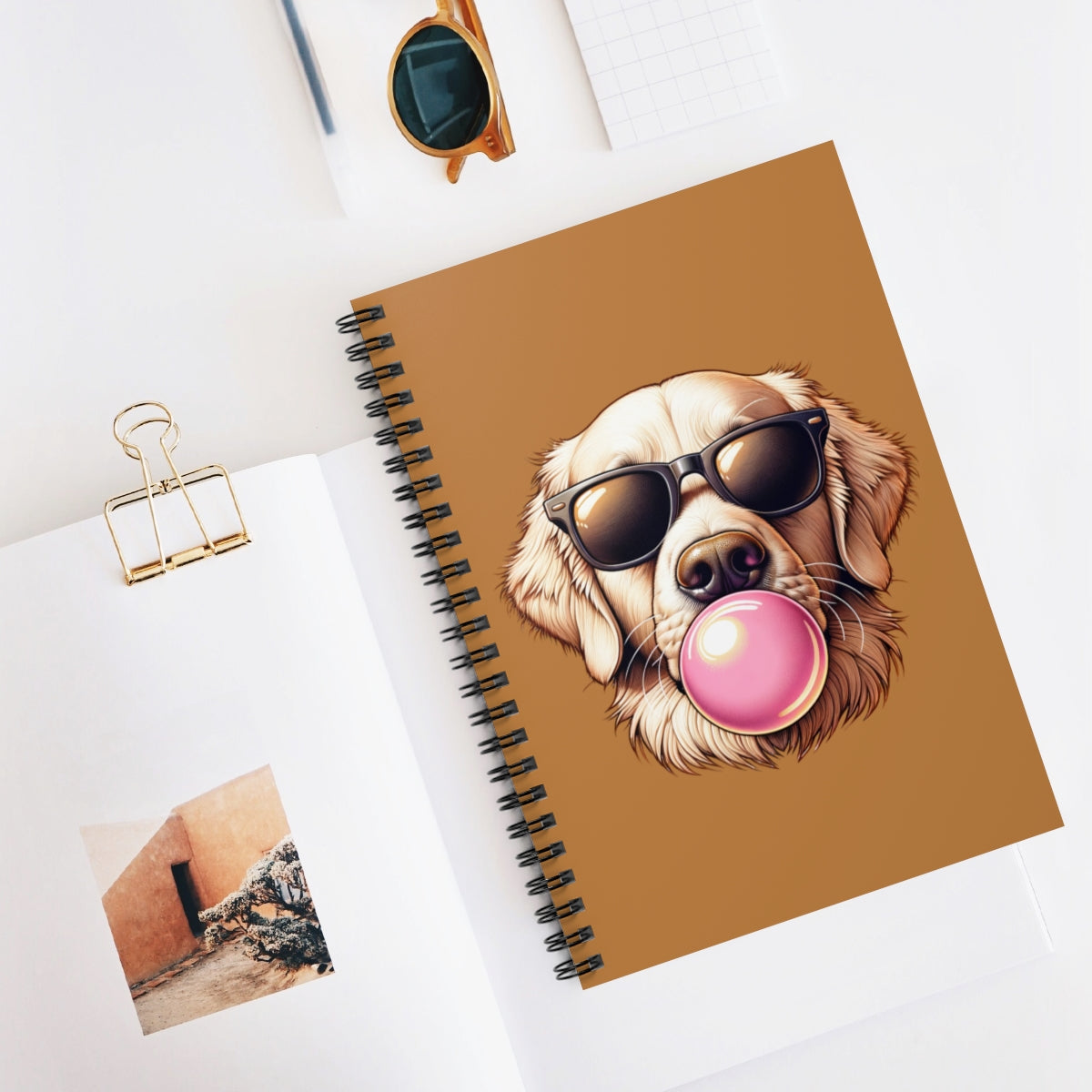 Golden-with-Gum-Spiral Notebook - Ruled Line-white
