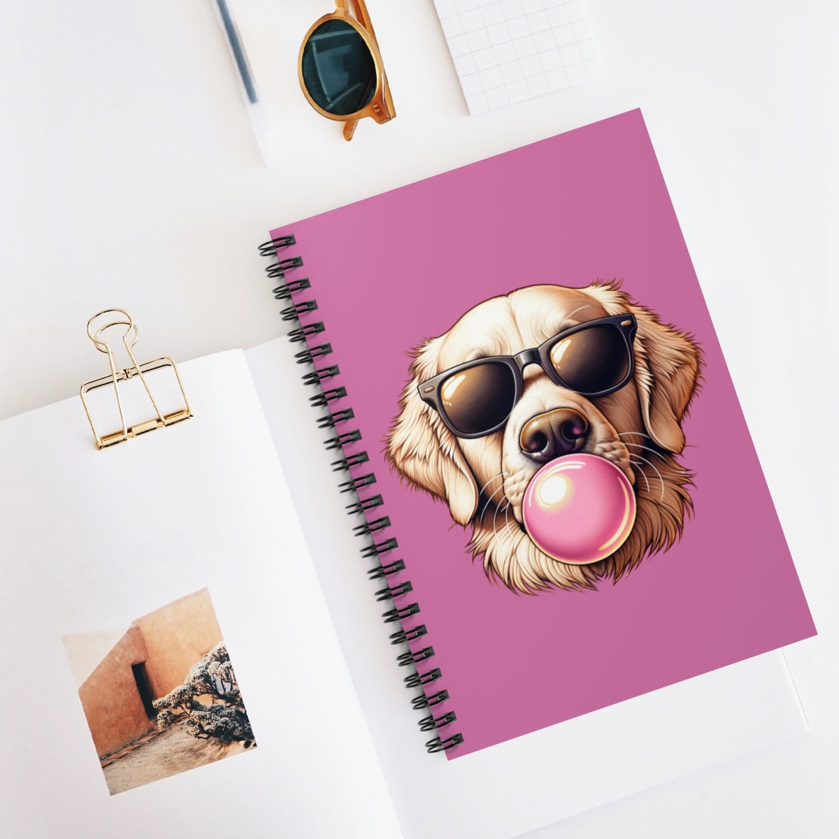 Golden-with-Gum-Spiral Notebook - Ruled Line-white