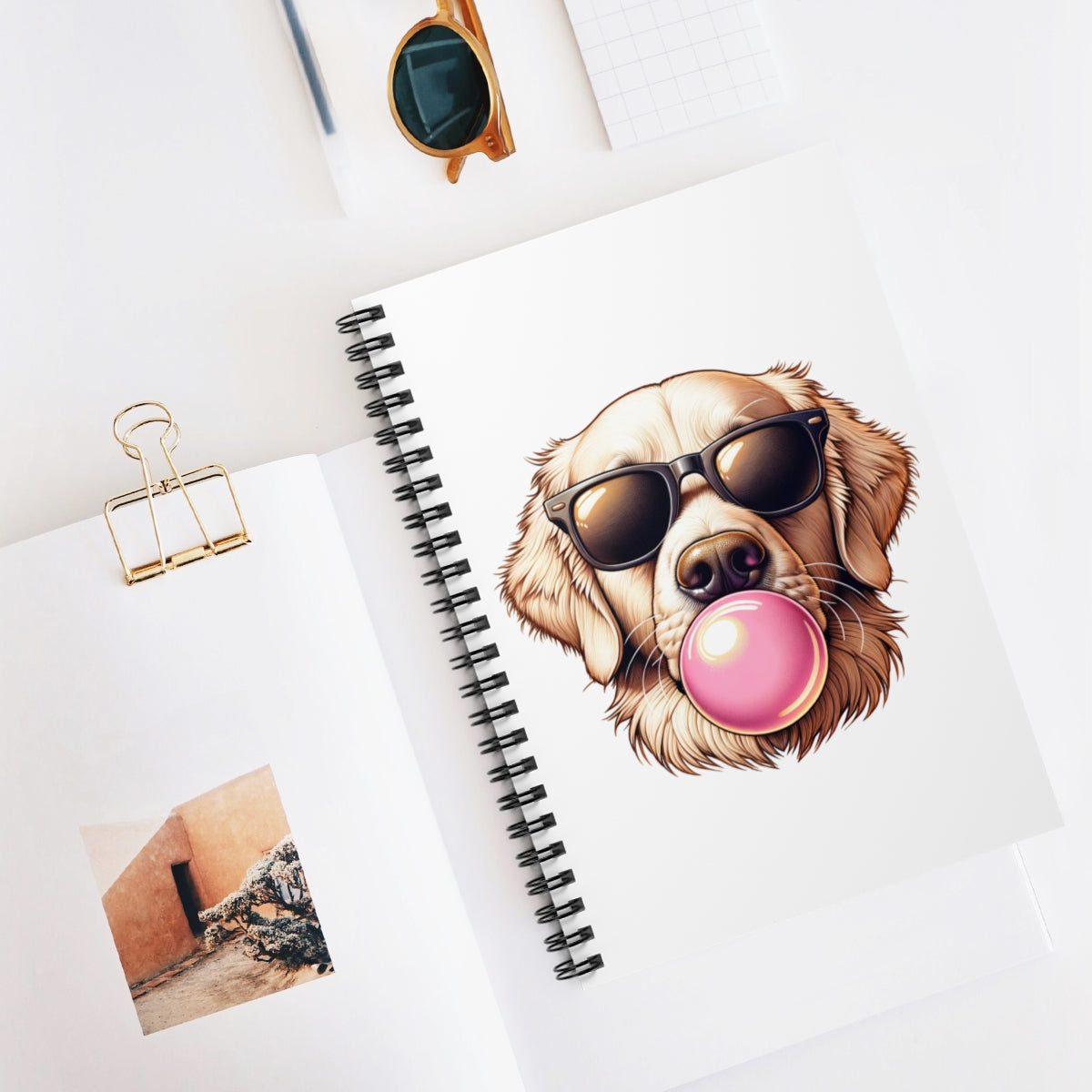 Golden-with-Gum-Spiral Notebook - Ruled Line-white