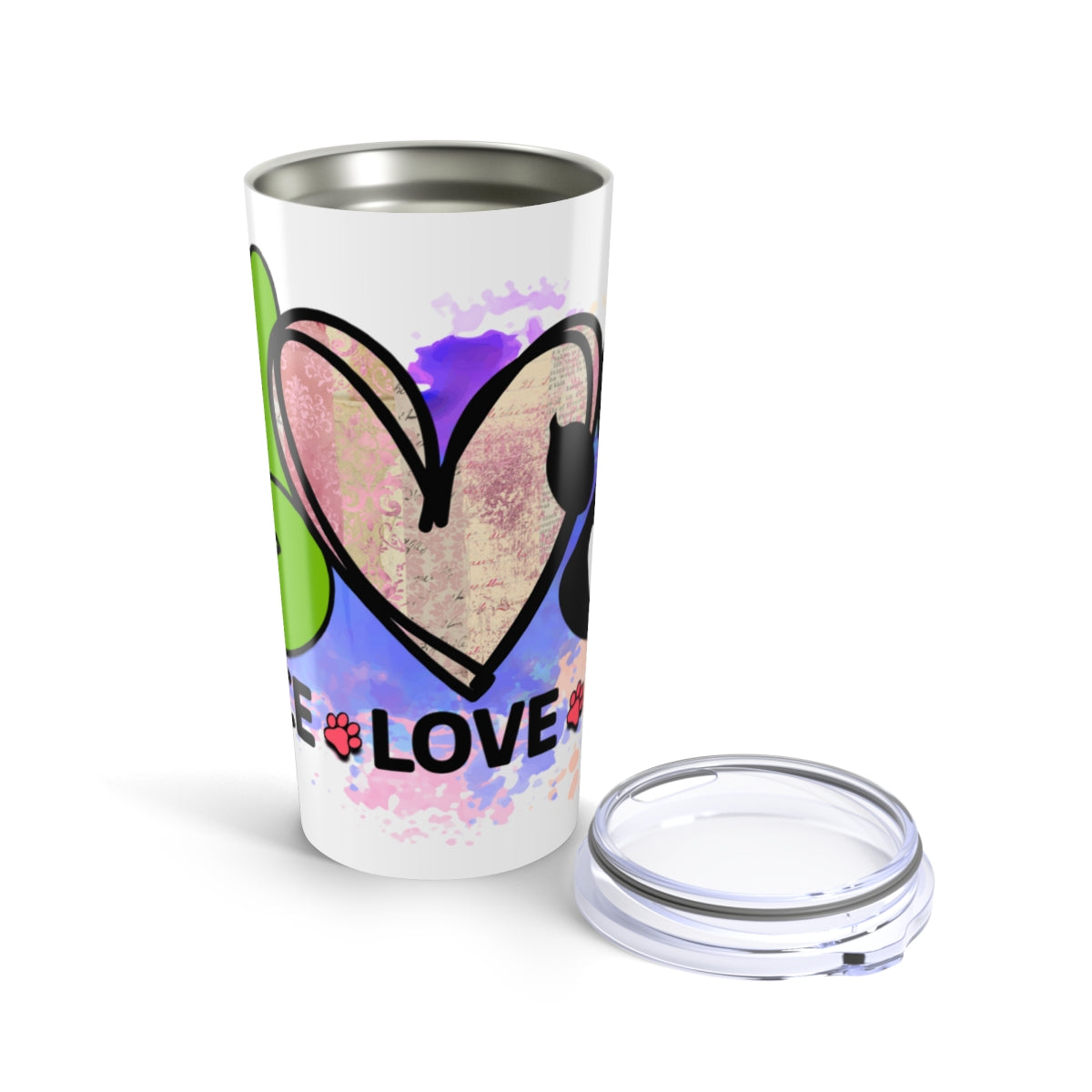 Peace Love Dogs Tumbler - 20oz Insulated Cup, Gift for Dog Lovers