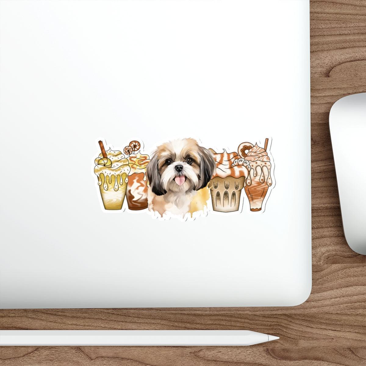 Shih Tzu With Ice Coffee Die-Cut Stickers - Shih Tzu Gifts