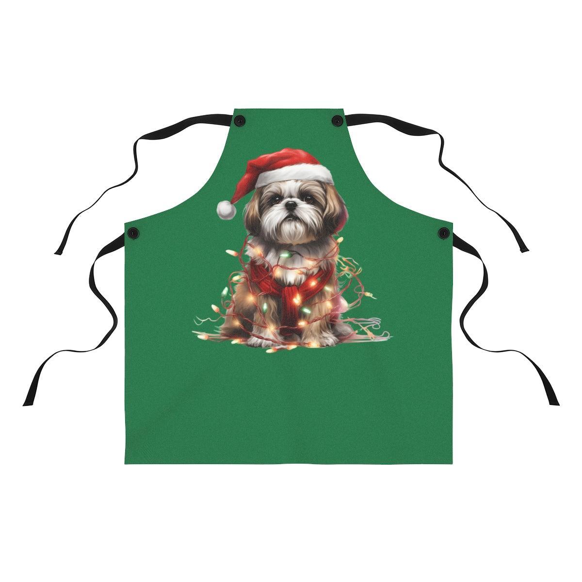 Shih Tzu Wearing a Christmas Hat and Wrapped in Lights Apron - Shih Tzu Gifts