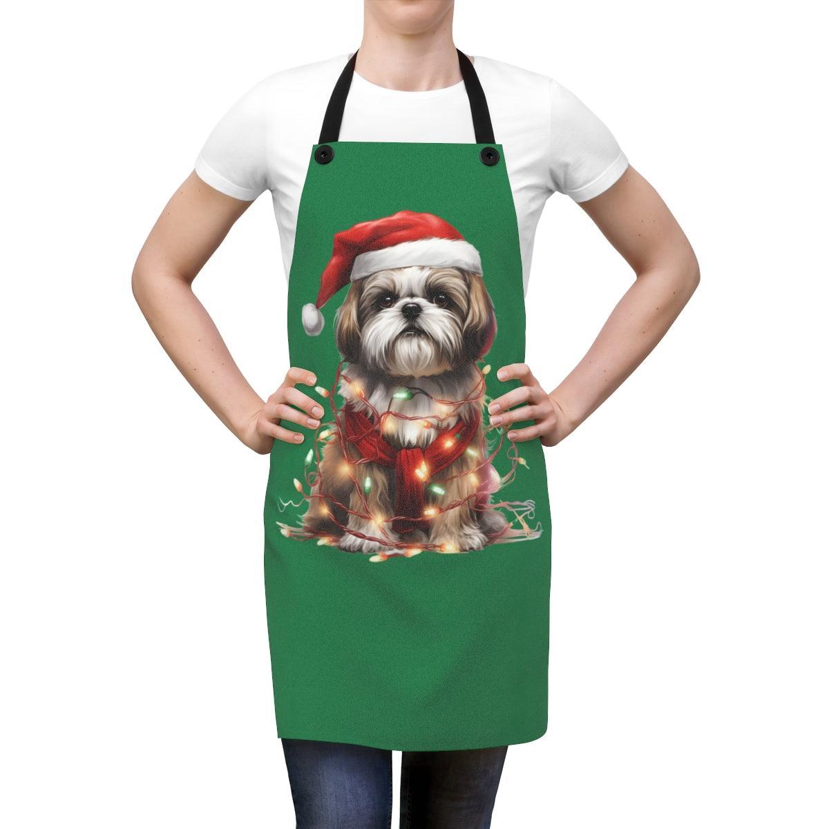 Shih Tzu Wearing a Christmas Hat and Wrapped in Lights Apron - Shih Tzu Gifts