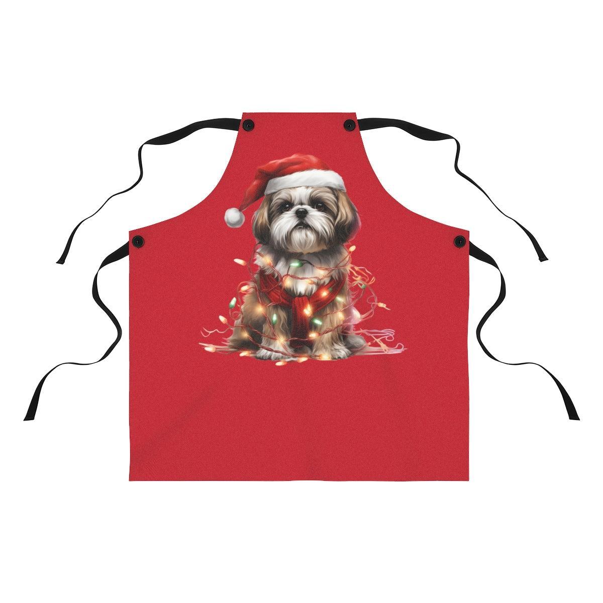 Shih Tzu Wearing a Christmas Hat and Wrapped in Lights Apron - Shih Tzu Gifts