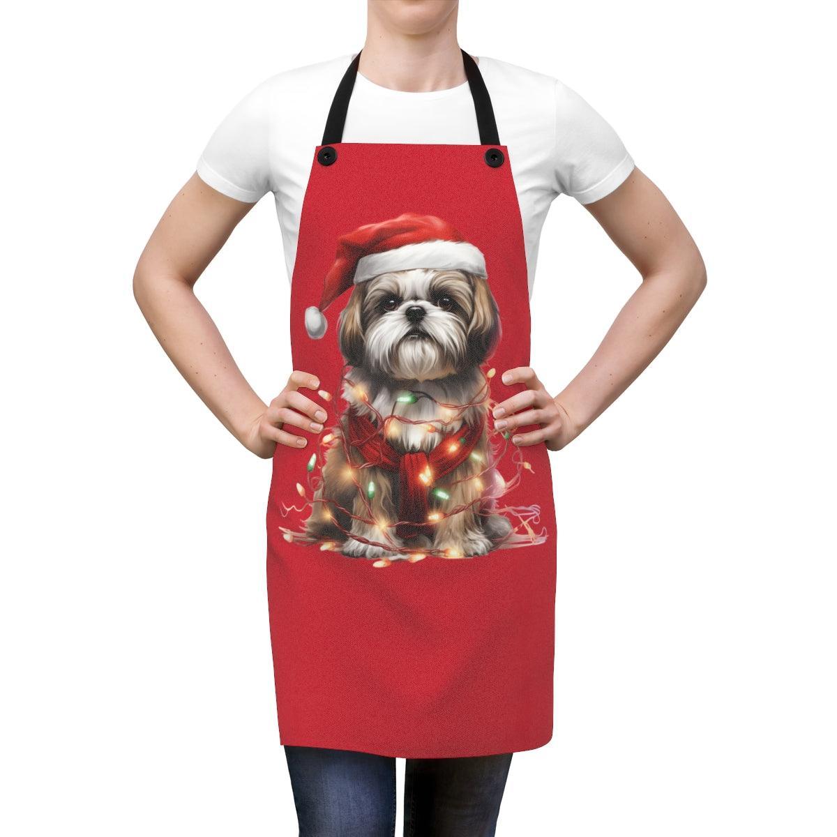 Shih Tzu Wearing a Christmas Hat and Wrapped in Lights Apron - Shih Tzu Gifts