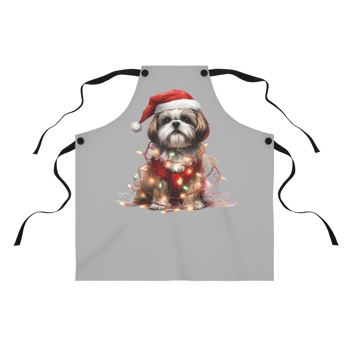 Shih Tzu Wearing a Christmas Hat and Wrapped in Lights Apron - Shih Tzu Gifts