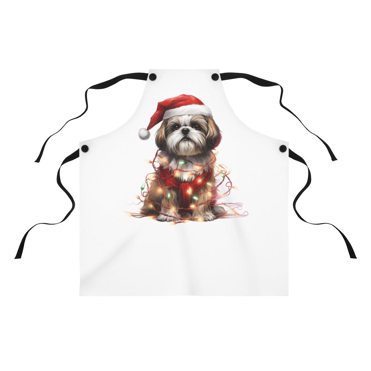 Shih Tzu Wearing a Christmas Hat and Wrapped in Lights Apron - Shih Tzu Gifts
