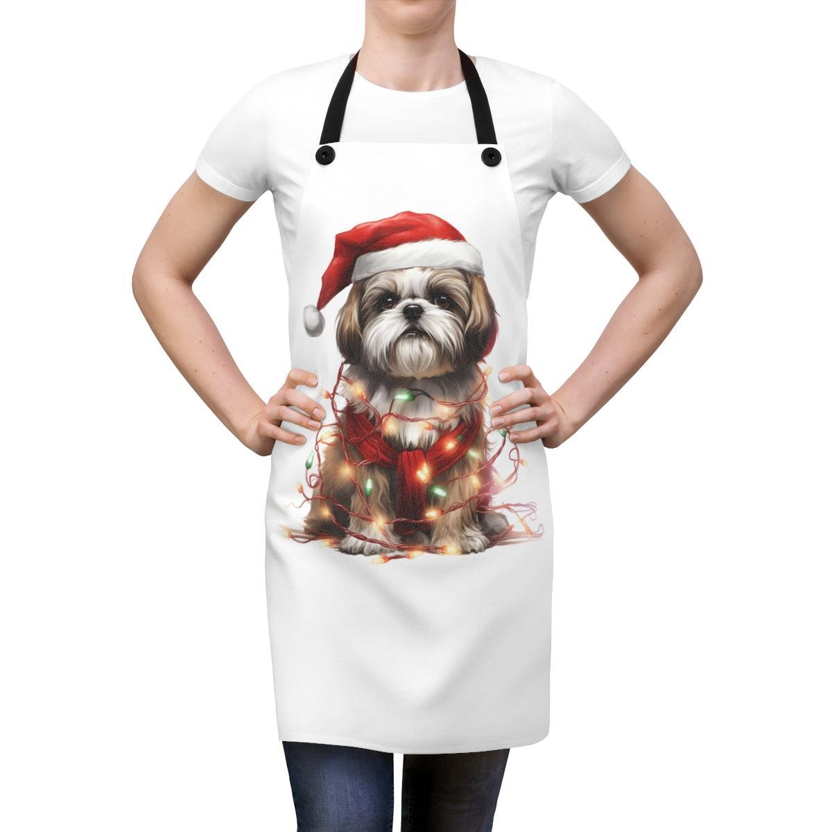 Shih Tzu Wearing a Christmas Hat and Wrapped in Lights Apron - Shih Tzu Gifts