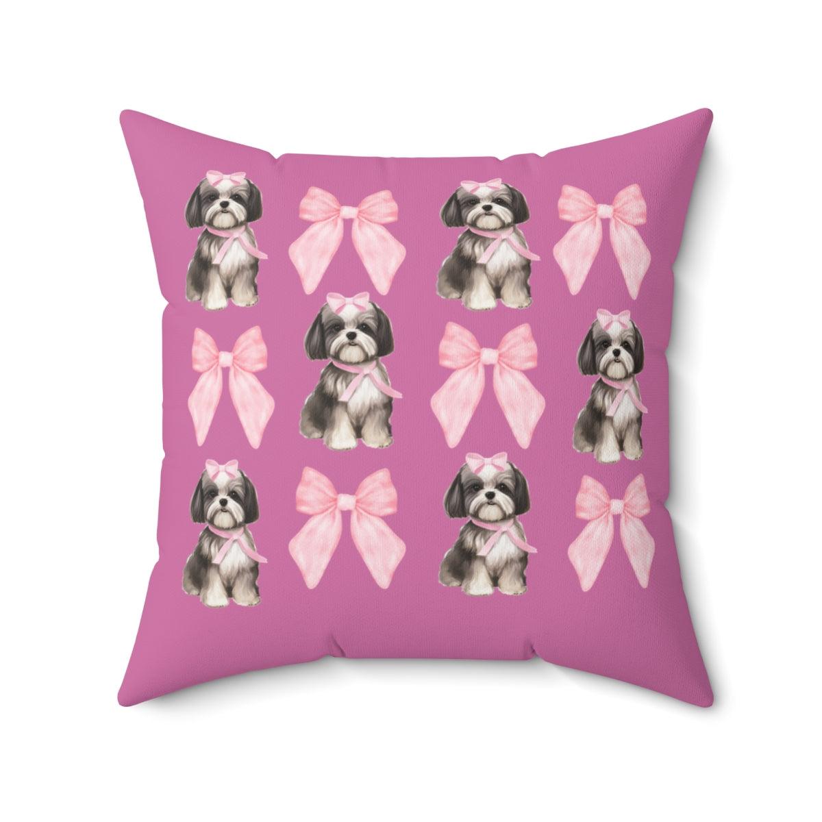 Shih Tzu with Pink Bows Pillow - Cute Gift for Shih Tzu Lovers