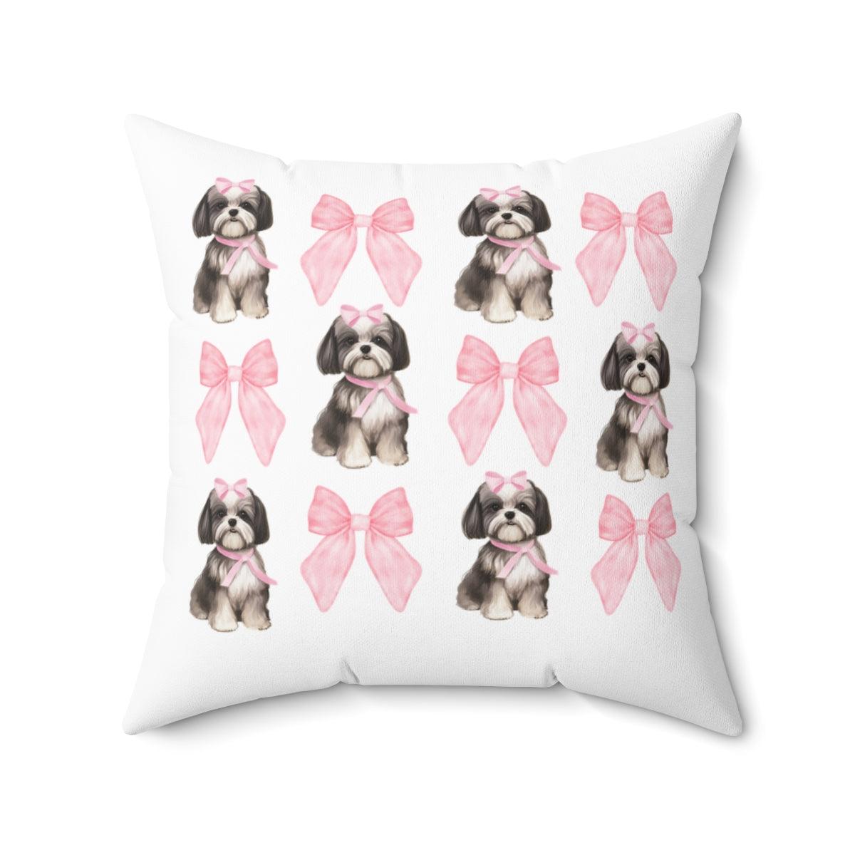 Shih Tzu with Pink Bows Pillow - Cute Gift for Shih Tzu Lovers
