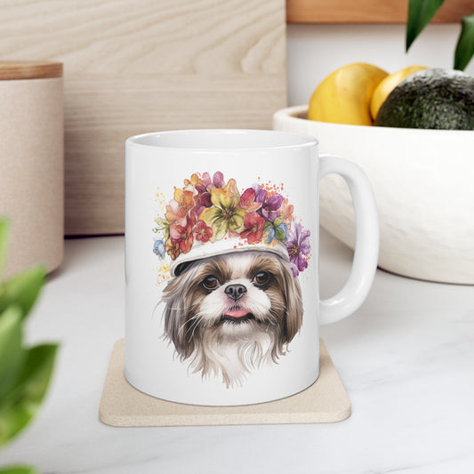 Shih Tzu With Flower Hat Ceramic Mug