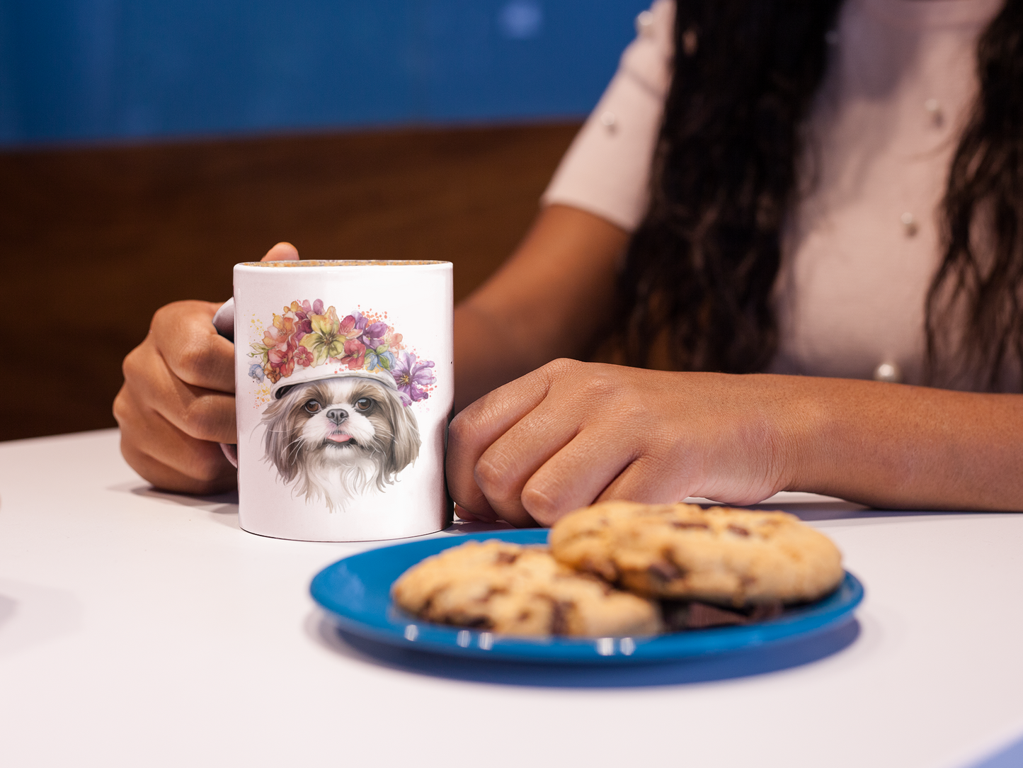 Shih Tzu With Flower Hat Ceramic Mug