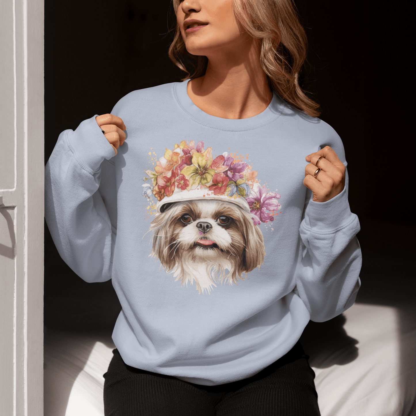 Shih Tzu With Flowers Hat Sweatshirt - Shih Tzu Gifts