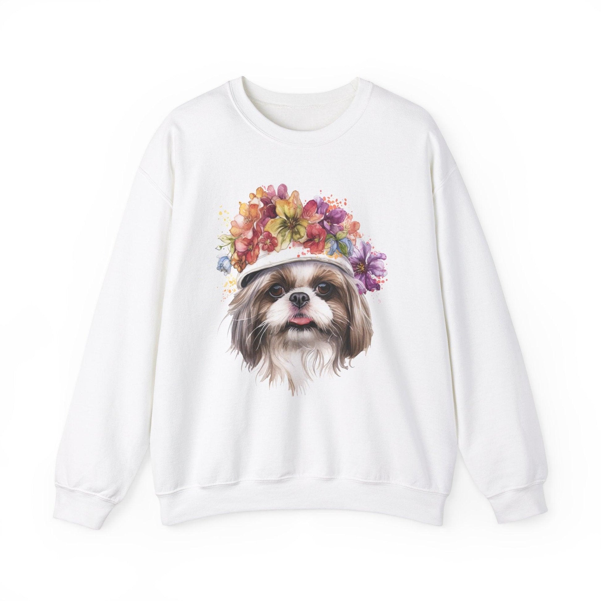 Shih Tzu With Flowers Hat Sweatshirt - Shih Tzu Gifts